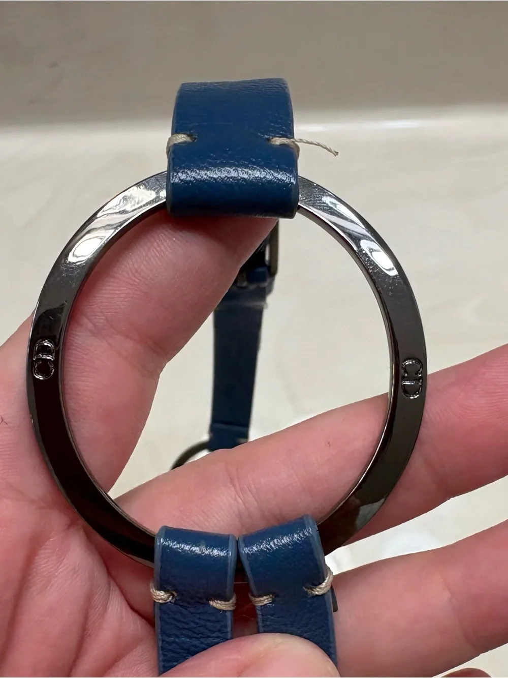 Dior Blue Leather womens Belt with Silver Logo Buckle